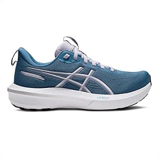 Tênis feminino ASICS GT-1000 14 azul e branco com design de malha respirável e logo Asics branco