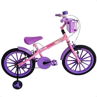 Bicicleta Infantil Aro 16 Feminina Rosa e Roxa com Rodinhas, Cesta, Buzina, Freio V-Brake, para Meninas 4 a 7 Anos, até 30kg
