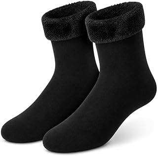 Genérico Kit 2 Par Meia Termica Flanelada Cano Alto Canelada Neve Inverno Meia Flanelada Forrada Longa Masculina E Feminina Tamanho Único 34 ao 44 Preta Quente e Grossa