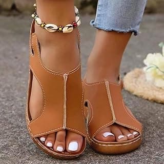 Generic Sandálias femininas plus size com plataforma Peep-Toe – Sola grossa com elástico casual sem cadarço, Marrom, 36