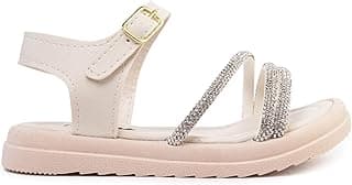 FERENZO Sandália Infantil Papete com Tiras de Strass, Rosa e Dourado, Sola Leve Macio, Confortável