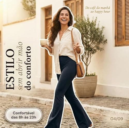1 Calça Flare Legging Suplex Feminina Esportiva Casual Dia a Dia Zero Transparência Cintura Alta Levanta Bumbum Leg Bailarina Elasticidade 4 Vias Cós Duplo (BR, Alfa, M, Regular, Regular, Preto)