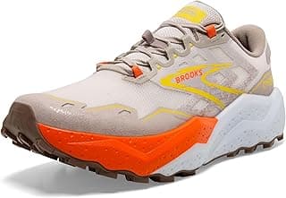 Brooks Tênis de corrida masculino Caldera 7 Trail - Branco Areia/Cinza Chateau/Amarelo - Tamanho 13 Médio