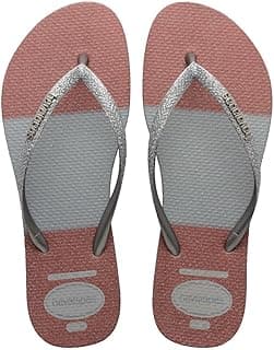 Chinelos Havaianas Slim Glitter Glam rosa e cinza com detalhes prateados