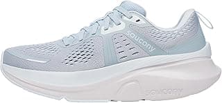 Tênis de corrida Saucony Guide 18 branco e cinza, com design respirável e sola branca e cinza