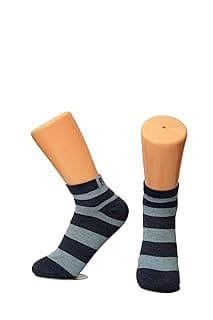 Renew Fibres Meias de cano curto masculinas – Vermelho celeste, jeans e jeans listradas roxas | Pacote com 3 pares | Mistura de algodão | Meias respiráveis de corte baixo para uso casual e esportivo