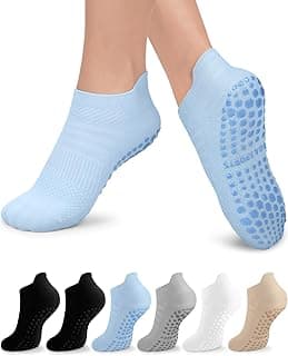 Aoliks 6 pares de meias femininas de pilates, antiderrapantes para ioga, para balé, treino descalço e hospital