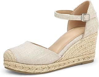 mysoft Sandálias espadrille femininas com plataforma, bico fechado, fivela e tira no tornozelo, confortáveis para o verão, bege, tamanho 8,5.