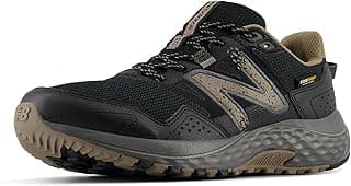 Tênis de corrida masculino New Balance 410 V8 Trail, preto e marrom, vista superior.