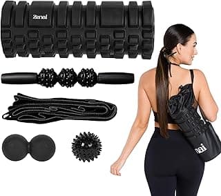 Zenai - Kit Rolo De Liberação Miofascial 5 Em 1 Foam Roller Com Bastão/Rolinho, Faixa De Alongamento, 2 Bolas de Massagem e Sacola de Transporte
