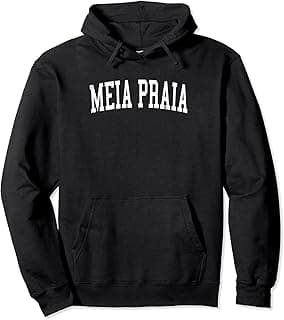 Vintage Meia Praia Varsity Text Apparel Vintage Meia Praia Distressed White Varsity Style Pullover Hoodie