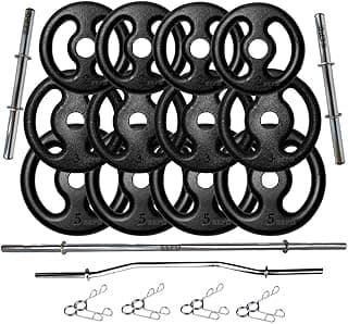 Kit Anilhas Ferro 40kg + 2 Barras 40cm + 1 Barra 150cm + 1 W