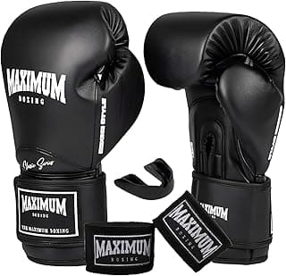 Kit Luva De Boxe Muay Thai Maximum New Classic Preto + Bandagem 3m + Protetor Bucal