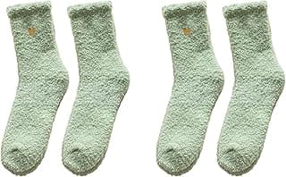 Generic Meias femininas bordadas com coração – Meias de dormir ultra macias e aconchegantes, de microfibra de pelúcia quente, antiderrapante (2 pares, bege)