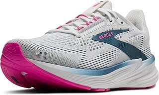 Tênis de corrida Brooks Revel 8 Neutral feminino branco e azul com sola rosa