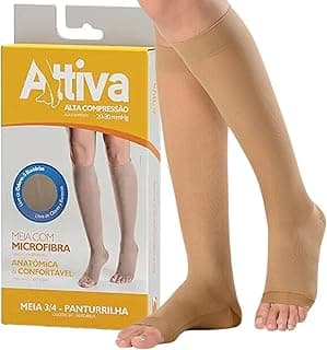 Meia de Compressão Feminina 3/4 Panturrilha Alta 20-30 mmHg ATTIVA Sem Ponteira Natural - Alívio Pernas Cansadas, Prevenção Varizes e Trombose, Conforto Dia a Dia e Viagens, Meia Elástica