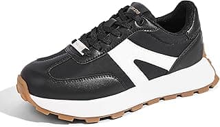 Tênis plataforma feminino retrô preto e branco com cadarço e logotipo lateral