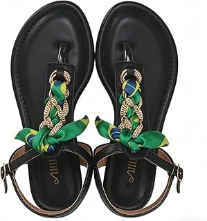 Sandálias pretas com tiras multicoloridas e fivela de metal, logotipo NINA