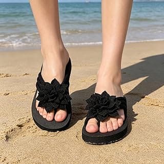 Generic Chinelo feminino plus size com flores, sandálias tipo tanga plataforma, sapatos de praia leves casuais para o verão