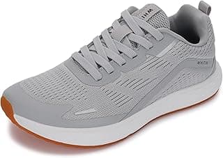 Tênis de corrida feminino cinza e branco com sola marrom
