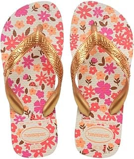Chinelo Havaianas infantil com estampa floral e tiras douradas