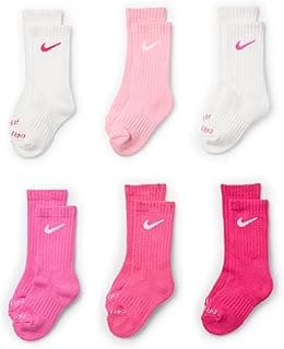 NIKE Pacote com 6 meias unissex para adultos, Rosa vívido/gola redonda, 5-7