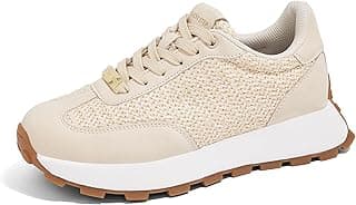 Tênis plataforma feminino LUCKY STEP, bege com sola marrom, ângulo frontal.
