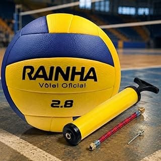 Bola Vôlei Profissional Rainha 2.8 Amarela Azul Areia Quadra + Bomba de Ar - Ideal para Treinos, Jogos e Lazer.
