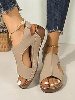 Generic Sandálias femininas plus size com gancho e laço – plataforma de praia com design de recorte respirável e costuras antiderrapantes, sapatos ortopédicos de verão de largura larga