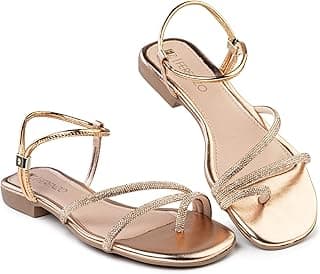 FERENZO Sandália Feminina Rasteira Casual Flat com Tiras Brilhantes, Dourado, Ouro, Bronze, Preto, Rasteirinha Macia, Leve e Confortável