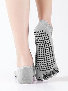 GENERIC Meias de ioga femininas com aderência antiderrapante cinco dedos Pilates Barre Ballet Fitness Socks, Cinza-claro, Tamanho Único