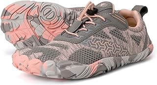 Tênis feminino minimalista para corrida em trilha, cinza e rosa, bico largo, zero drop