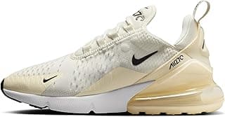 Tênis Nike Air Max 270 feminino, cor Sail Coconut Milk, malha texturizada, solado branco, entressola amarela