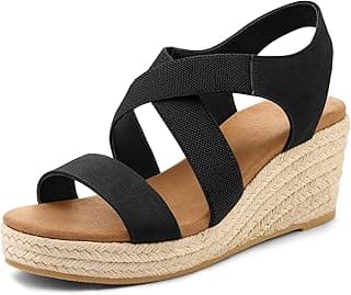 mysoft Sandálias Espadrilles Femininas com Plataforma e Salto Anabela, Modelo Slip-on, Bico Aberto, Tira Elástica no Tornozelo, Calçados Casuais de Verão