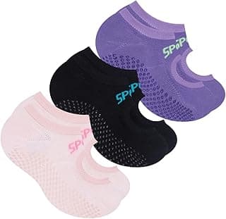 Kit 3X Pares Meia Sapatilha Antiderrapante Yoga Pilates Selene (BR, Numérico, 34, 37, Regular, Regular, Preto/Rosa/Roxo)