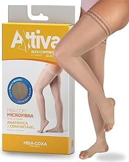 Meia de Compressão Feminina 7/8 Meia Coxa Alta 20-30 mmHg Ponteira Aberta ATTIVA - Previne Varizes, Trombose, Edema, Pós-Cirúrgico, Melhora Circulação, Alivia Cansaço e Peso nas Pernas