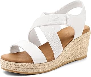 mysoft Sandálias Espadrilles Femininas com Plataforma e Salto Anabela, Modelo Slip-on, Bico Aberto, Tira Elástica no Tornozelo, Calçados Casuais de Verão