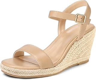 mysoft Sandálias Espadrilles Femininas com Plataforma, Salto Anabela, Bico Quadrado, Tira no Tornozelo e Fivela - Modelo Casual e Elegante para o Verão