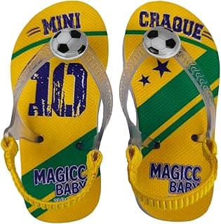 Chinelo infantil Magicc Baby com estampa de futebol, número 10 e bolinha de metal