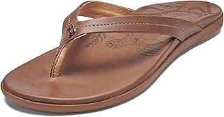 OLUKAI Sandália de praia feminina Honu, couro de flor integral macio e confortável, design fácil de calçar para moda diária, estilo casual e moderno