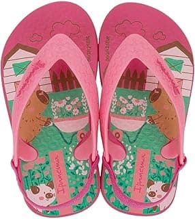 Sandália infantil rosa com estampa de animais e casas, Ipanema Kids