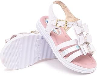 FERENZO Sandália Infantil Menina Moda Princesa Laços, Branca, Rosa, Ouro, Leve e Confortável, 20 ao 27