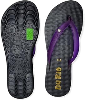 Chinelo feminino Du Rio Pitanga Top Não Slim preto com tira roxa