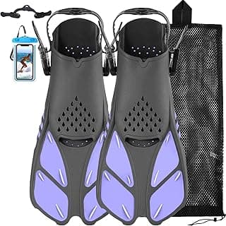 Nadadeiras de Snorkel, Nadadeiras de Natação Calcanhar Aberto Nadadeiras de Natação Ajustáveis Tamanho de Viagem Nadadeiras Curtas com Bolsa de Malha para Mergulho com Snorkel Natação Adulto