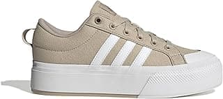 Tênis feminino Adidas Bravada 2.0 Plataforma bege/nude com sola branca e listras laterais brancas