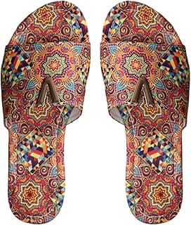 GORGLITTER Sandálias femininas coloridas boho, bico redondo, verão, praia, férias mexicanas, sapatos deslizantes