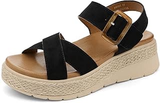 UBFEN Sandálias femininas plataforma espadrille salto baixo - suporte de arco ortopédico, palmilha acolchoada, sandálias confortáveis e elegantes com fivela para caminhadas e férias