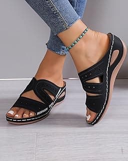 Generic Sandálias femininas plataforma de salto plataforma – Chinelo confortável plus size bordado peep toe, chinelos de praia moda casual em várias cores