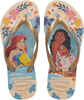Chinelo infantil Havaianas com personagens de A Pequena Sereia e Moana