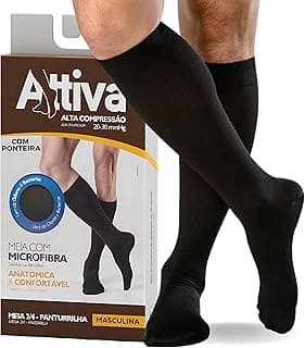 Meia de Compressão Masculina Meia 3/4 Panturilha Alta Compressão 20 30 Preta ATTIVA